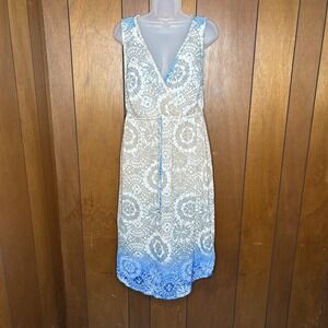 J Valdi Swim Coverup Dress Womens L Blue Beige Tie Dye Ombre Boho Resort Cottage